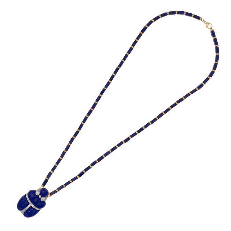 Lunga collana in oro giallo 18kt e lapislazzulo