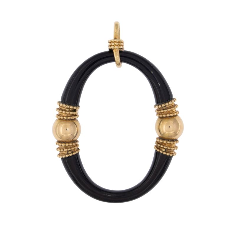 pendente in oro giallo 18kt e onice nero