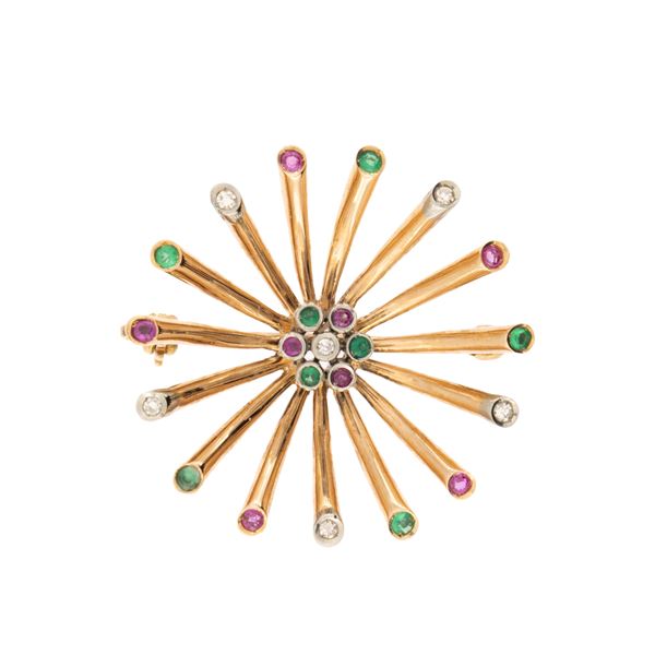 18kt yellow gold floral motif brooch