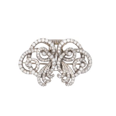 Spilla Doppia Clips in Platino e Diamanti