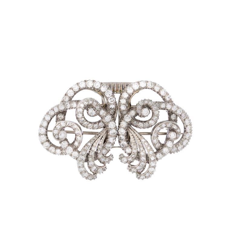 Spilla Doppia Clips in Platino e Diamanti