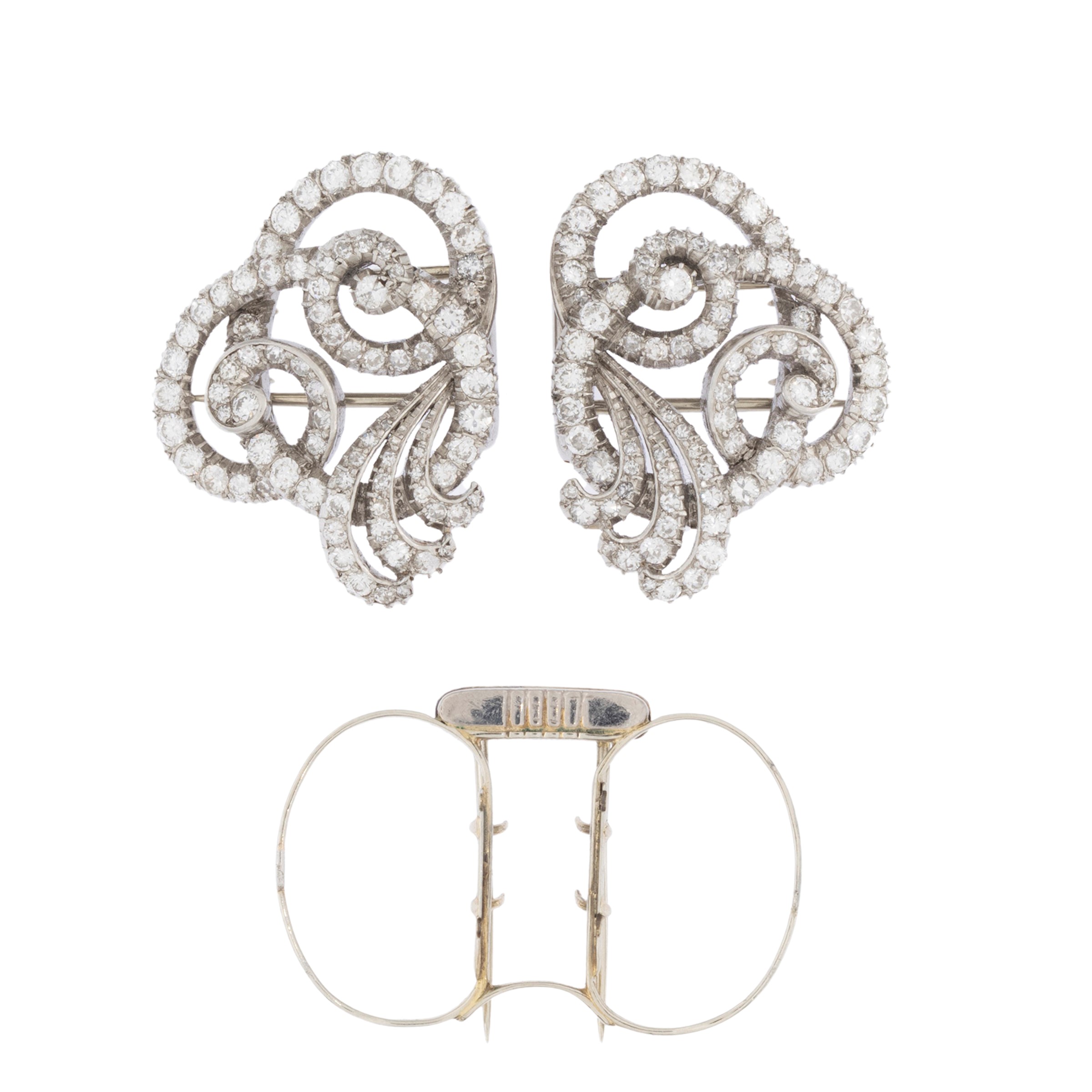 Spilla Doppia Clips in Platino e Diamanti