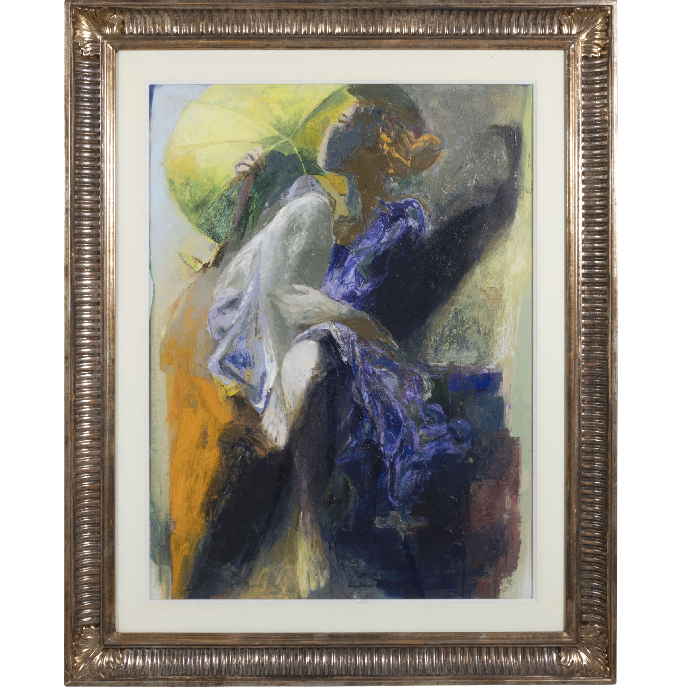 Ennio Calabria - Donna con ombrellino, olio su tela 80x60 cm, 1992
