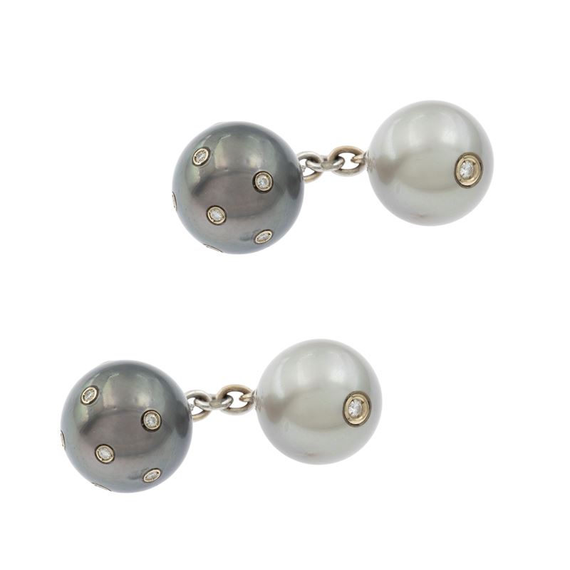 Gemelli in Oro Bianco 18kt e Perle Tahiti