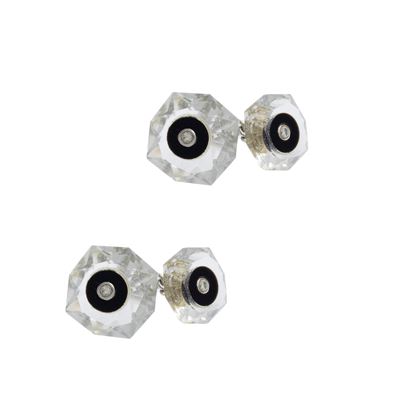 Gemelli in Oro Bianco 18kt Cristallo di Rocca, Onice Nero e Diamanti