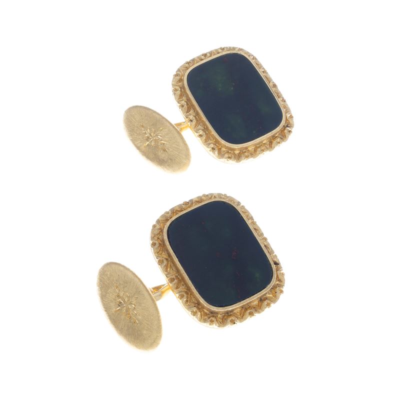 Mario Buccellati - Gemelli in oro giallo 18kt e diaspro sanguigno