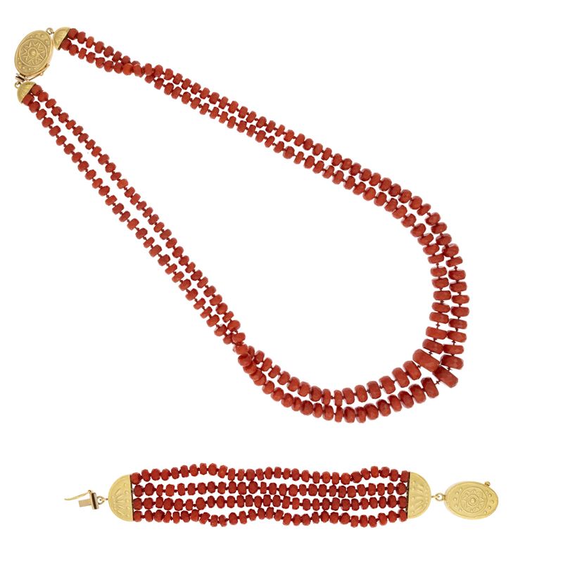 Collana e bracciale in corallo rosso e oro giallo 18kt