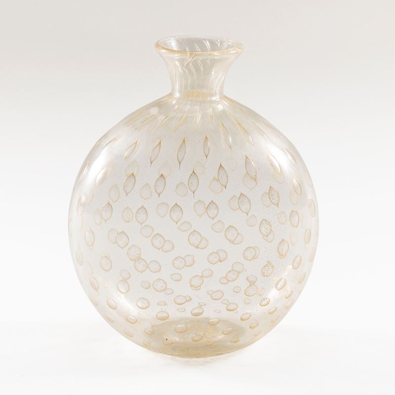Archimede Seguso - Vaso in vetro soffiato con foglia d'oro