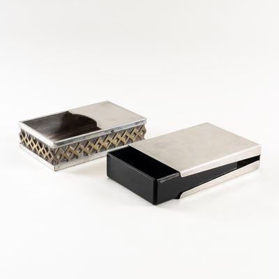 L. Benaglia & Mattia Pastorino, Coppia di scatole in silver plated e ABS, produzione Cleto Munari...