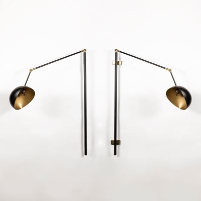 Lampade da parete orientabili, metallo verniciato e ottone, Italia, anni 50
