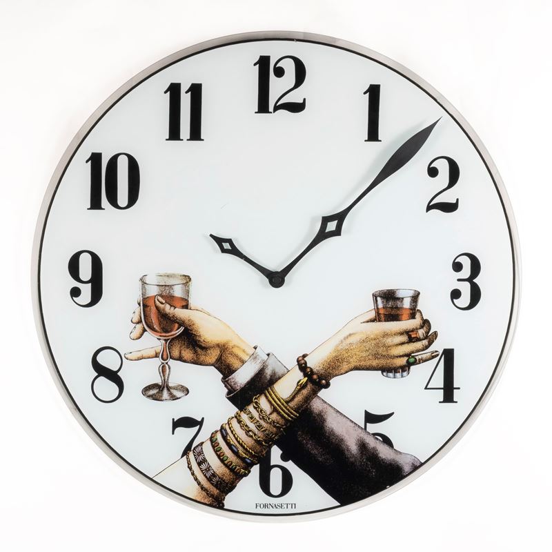 Barnaba Fornasetti - Orologio da parete modello Brindisi in vetro serigrafato