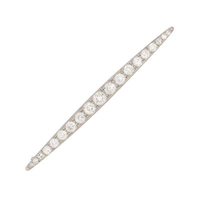 Spilla a barretta, oro bianco 18kt con diamanti, primi '900