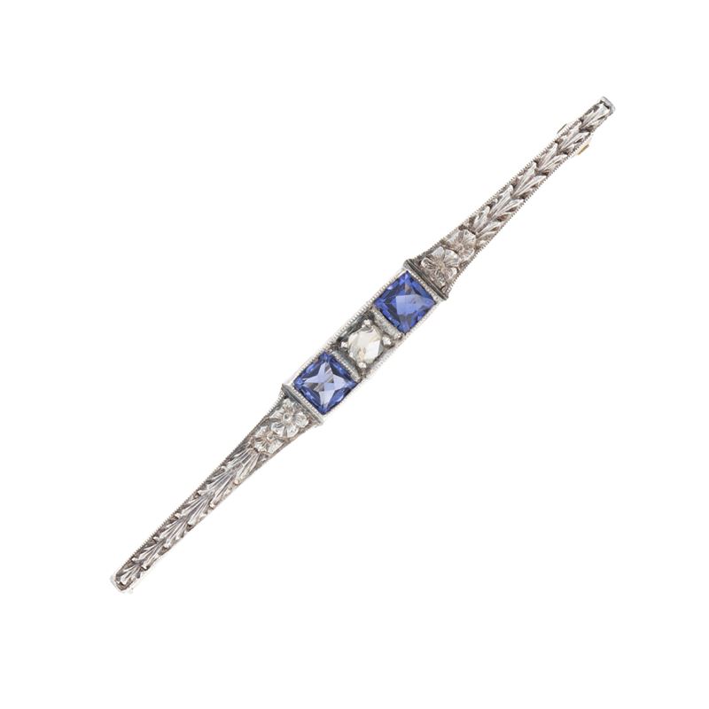 Antica spilla a barretta in oro a due colori 18kt