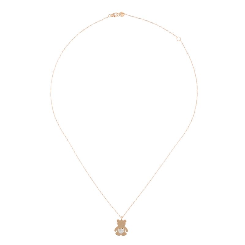 Collana con pendente orsetto in oro rosa 18kt e diamanti