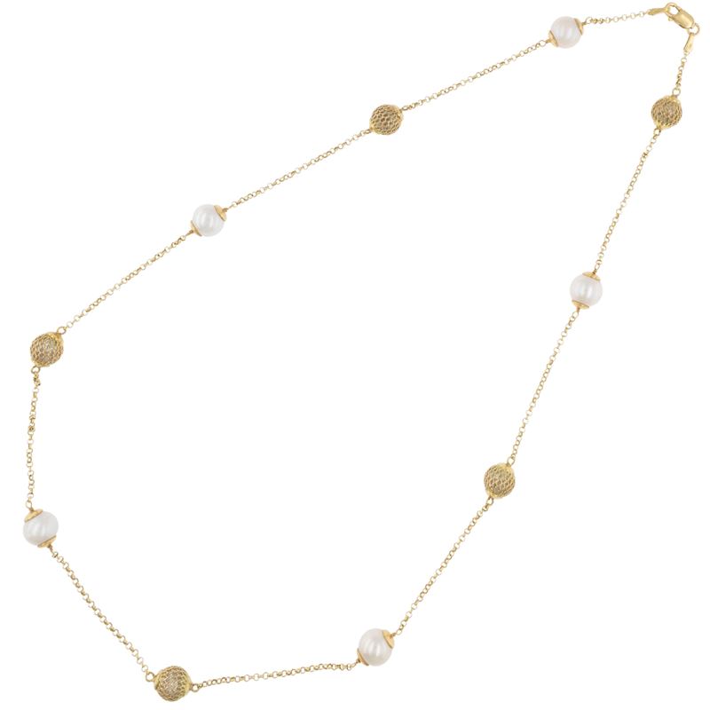Collana in oro giallo 18kt perle coltivate alternate a sfere
