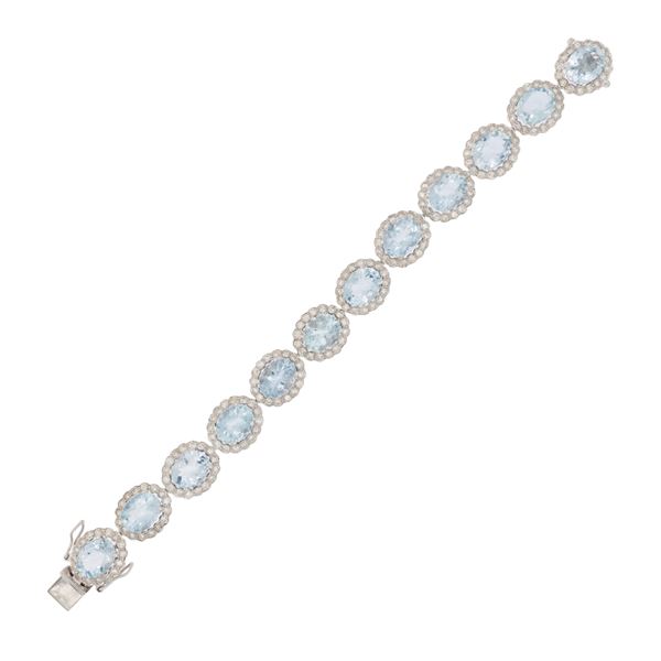 18kt white gold bracelet with natural aquamarines and diamonds