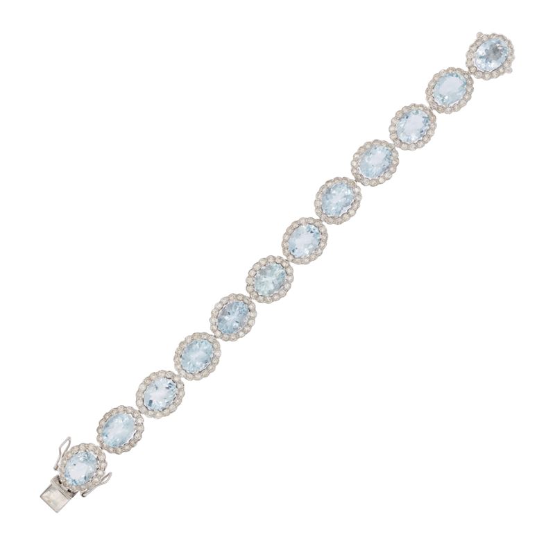 Bracciale in oro bianco 18kt acquamarine naturali e diamanti
