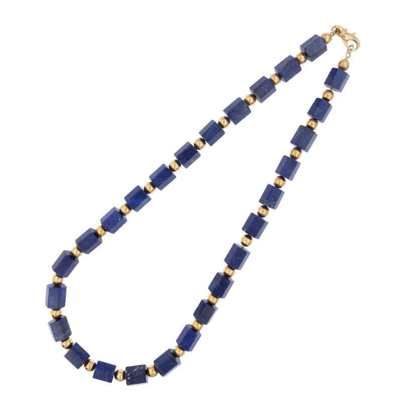 Collana in lapislazzulo taglio esagonale a cilindro