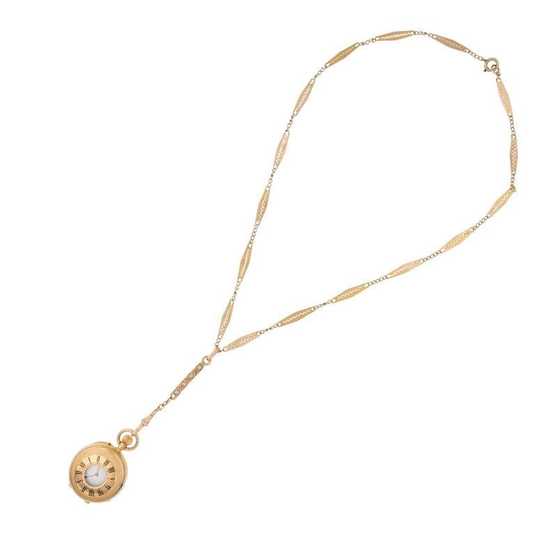 Orologio da tasca occhio di bue, oro giallo 18kt con movimento a carica manuale