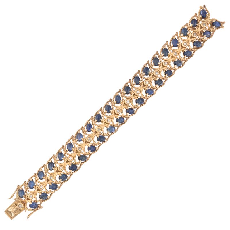 Bracciale in oro rosa 12 kt con zaffiri cabochon e diamanti
