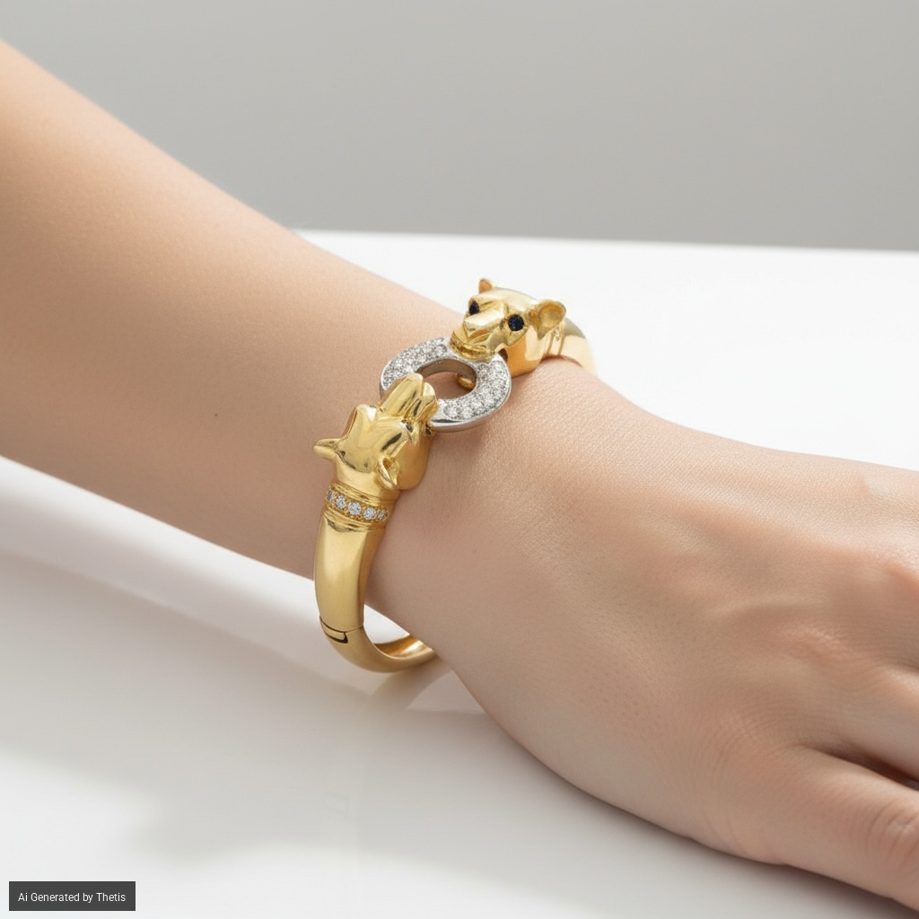 Bracciale a manetta con teste pantere