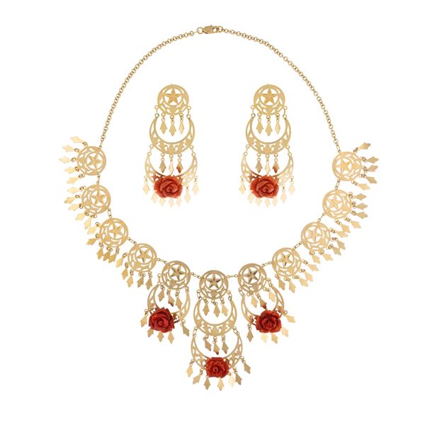 Demi parure comprising a necklace and pendant earrings