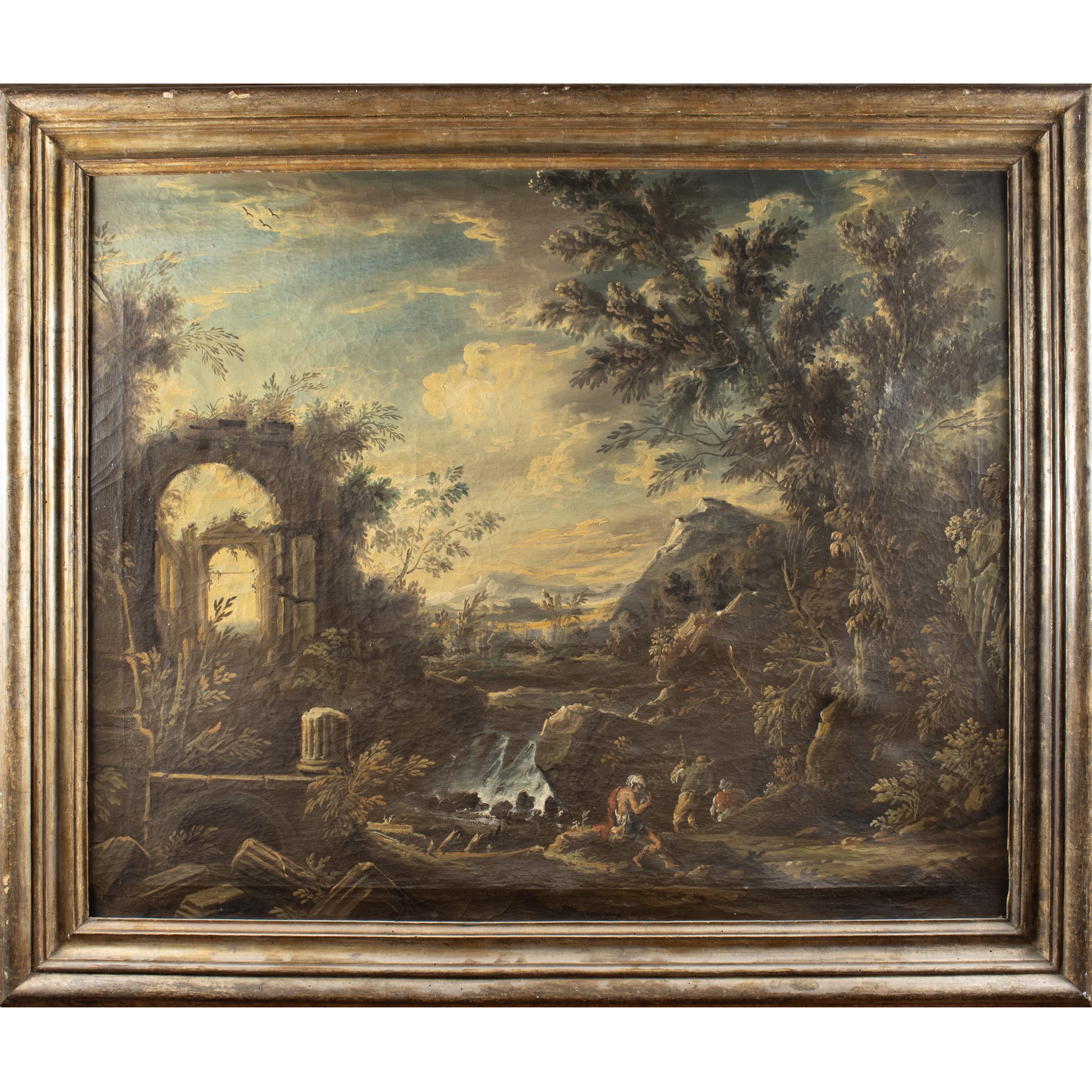 Pittore italiano, Capriccio con figure, olio su tela