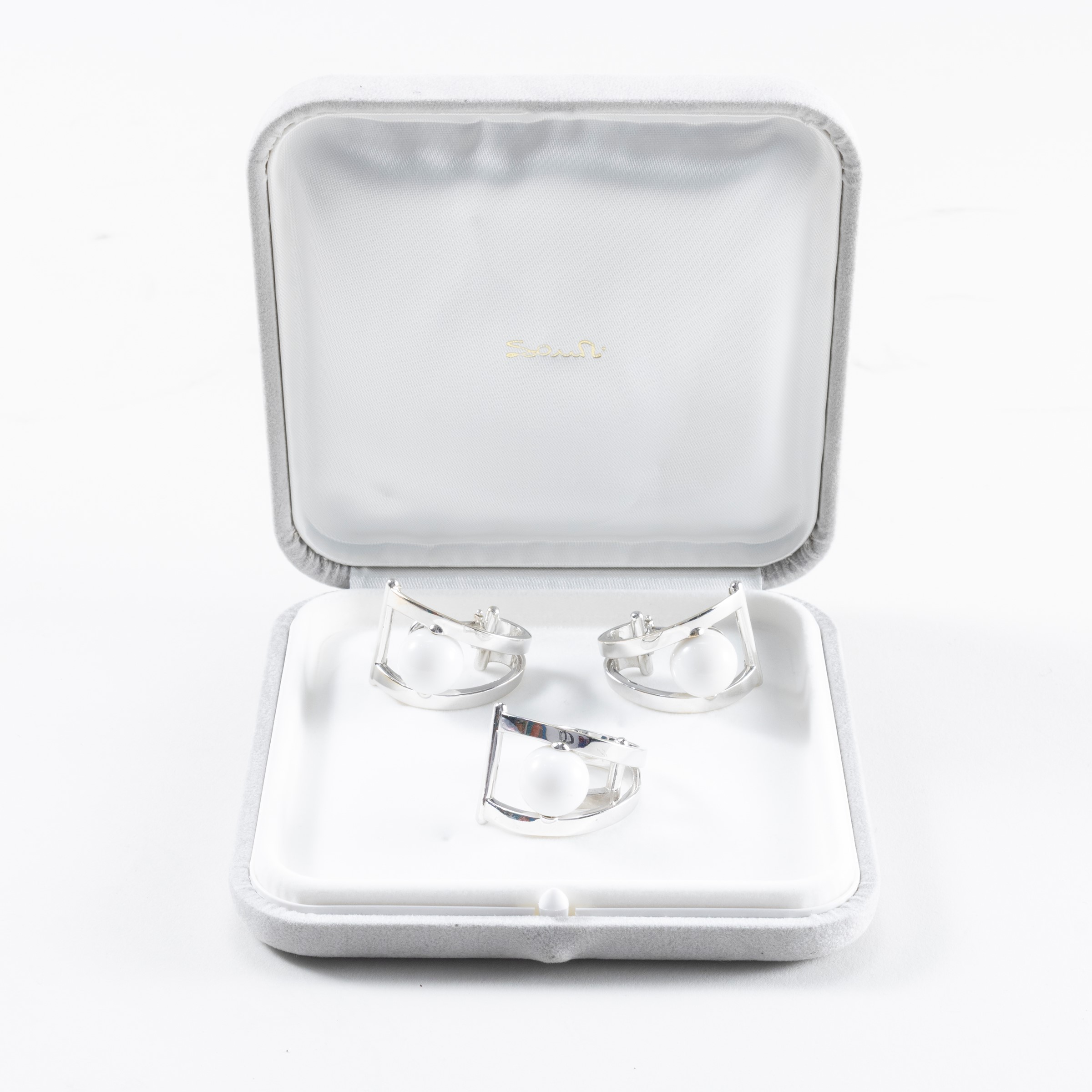 Sandi, Demi parure in oro bianco 18kt con orecchini a lobo e anello