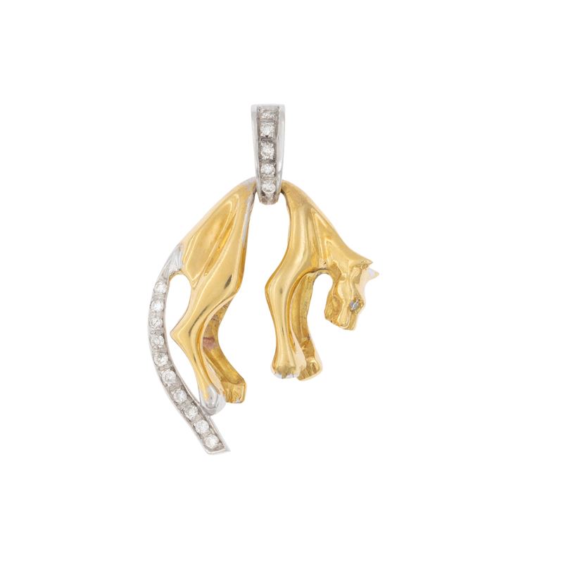 Pendente pantera in oro giallo e bianco 18kt e diamanti