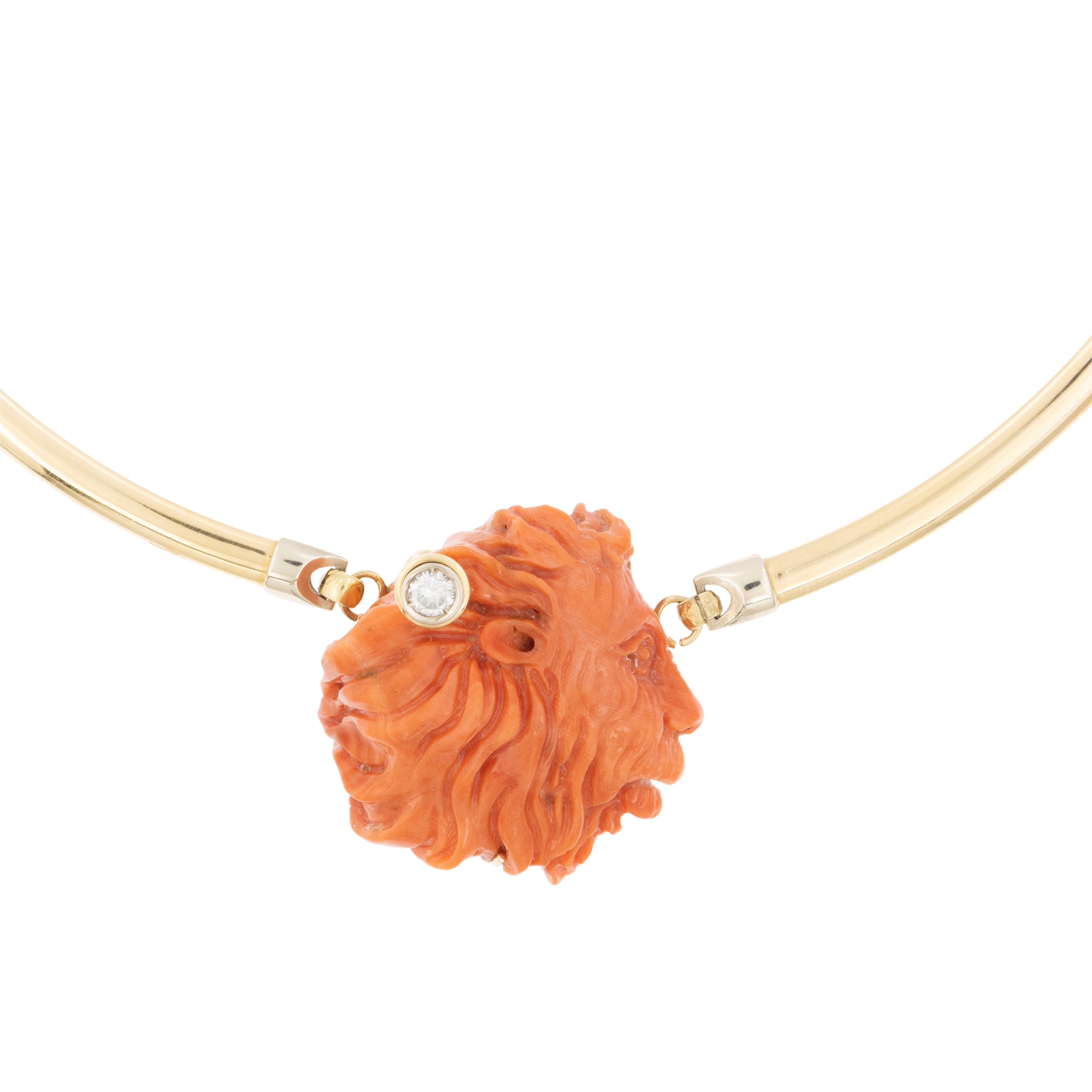 Collana in oro giallo e bianco 18kt e corallo scolpito