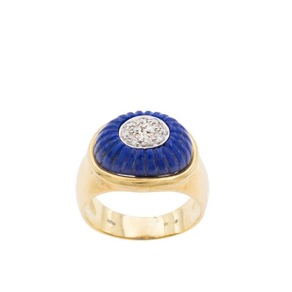 18kt yellow gold lapis lazuli and diamonds ring