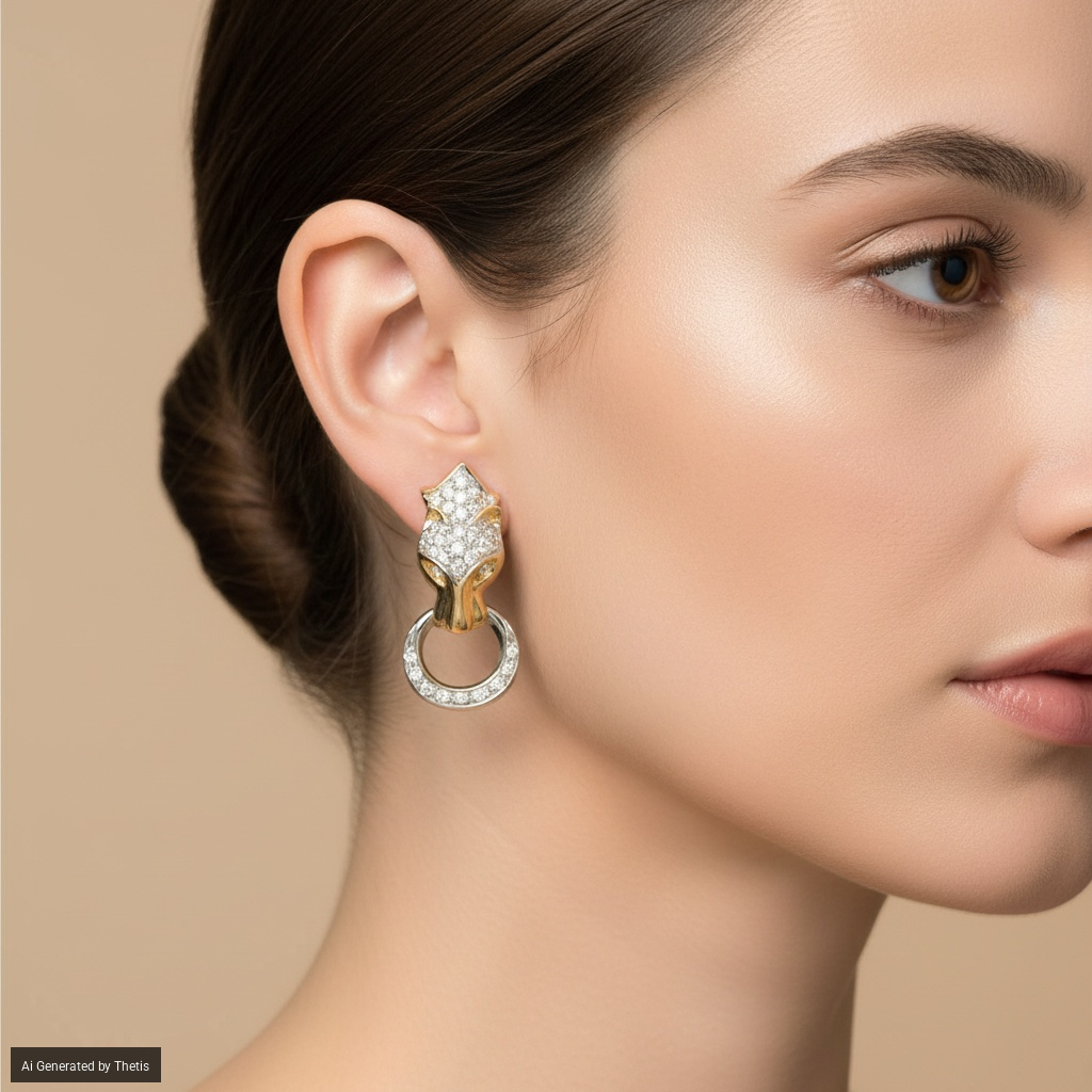 Orecchini pantere pendenti in oro giallo e bianco 18kt