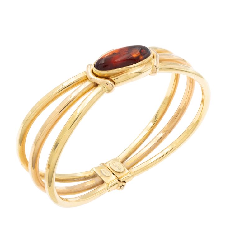 Bracciale a manetta in oro giallo 18kt ambra