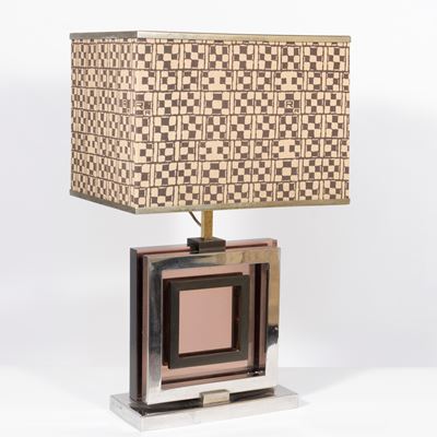 Lampada da tavolo in metallo cromato e ottone