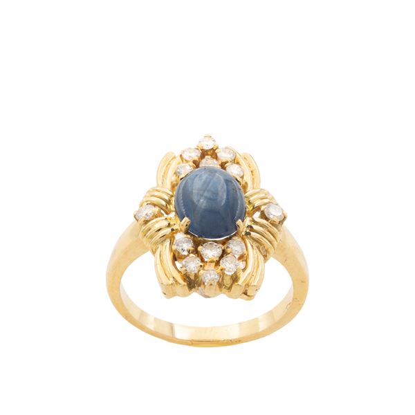 18kt yellow gold, sapphire and diamond ring