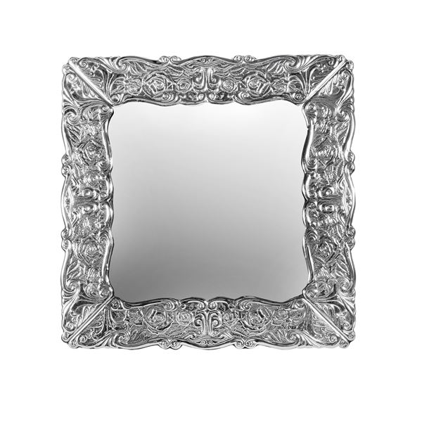 Silver and wood table mirror