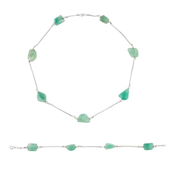 Demi parure in oro bianco 18kt e radici di smeraldo