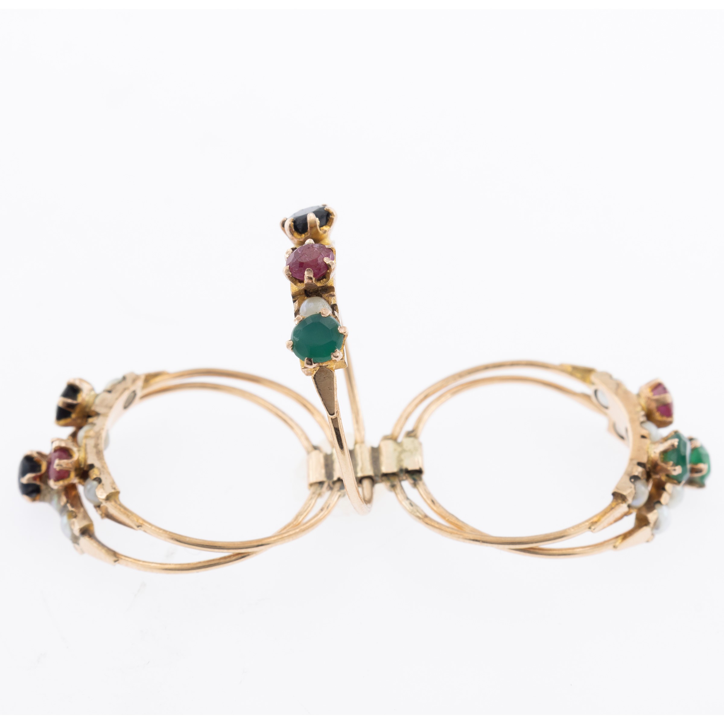 Anello cinque fedi in oro rosa 9kt zaffiri, rubini e smeraldi