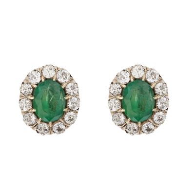 Orecchini a monachina in oro e argento, smeraldi naturali e diamanti, primi '900