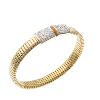 Bracciale tubogas in oro giallo e bianco 18kt con diamanti, 25,5 gr