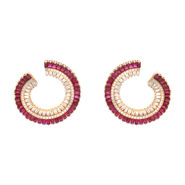 18kt rose gold, diamonds and rubies creole earrings