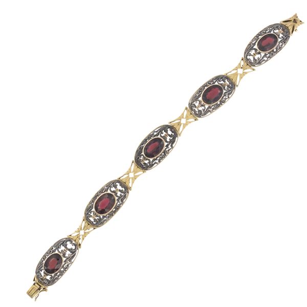 Antique gold and silver bracelet with five garnets