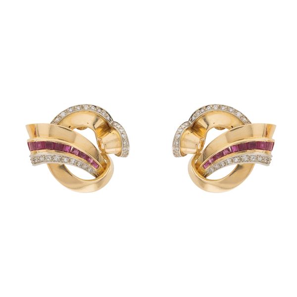 18kt yellow and white gold lobe earrings