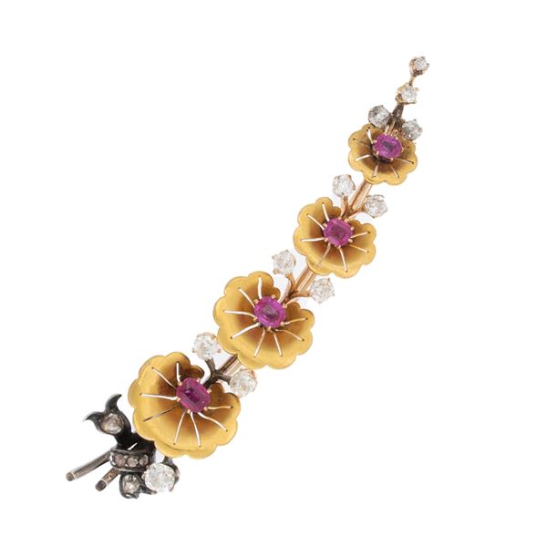 Antique gold and silver floral brooch