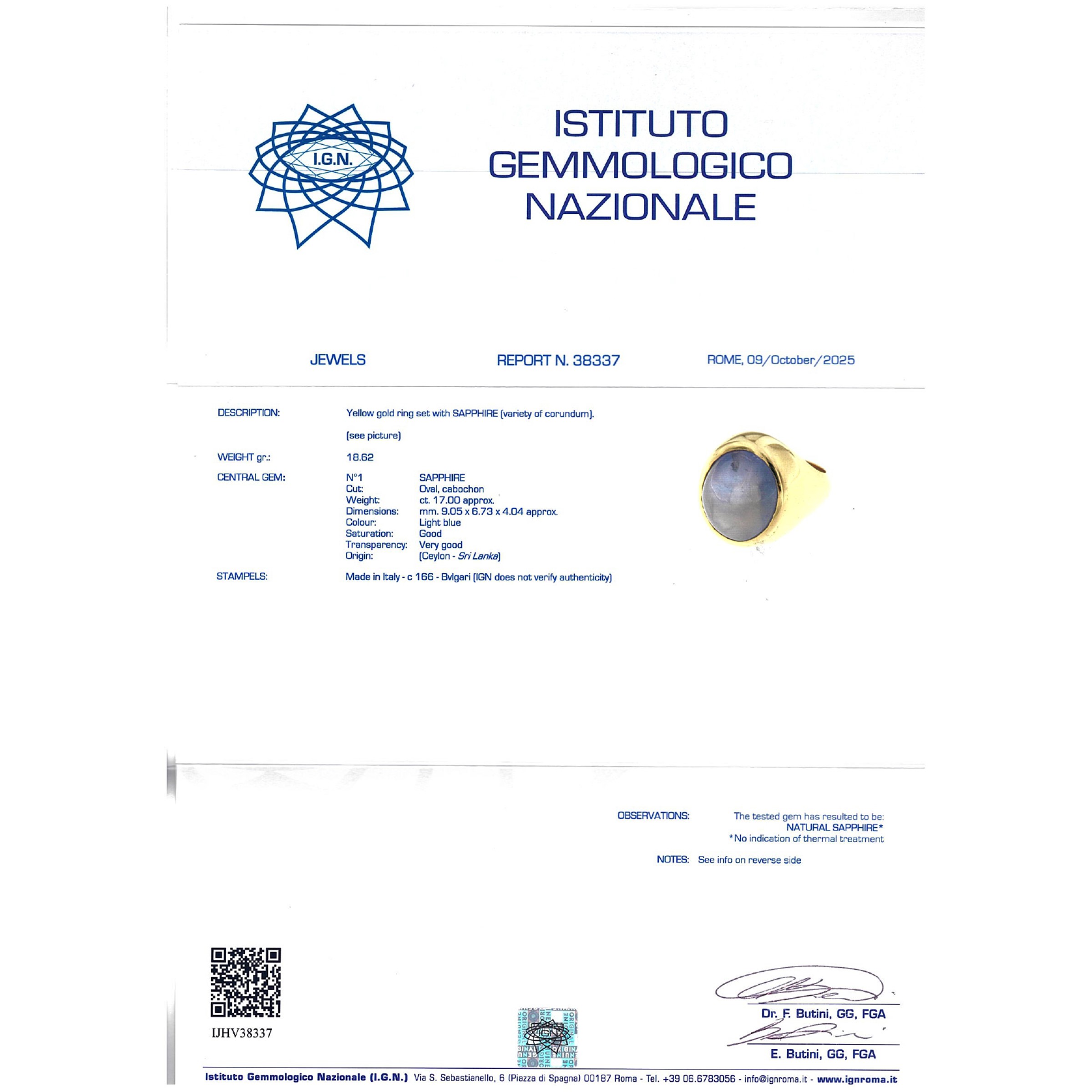 anello in oro giallo 18kt zaffiro naturale Ceylon