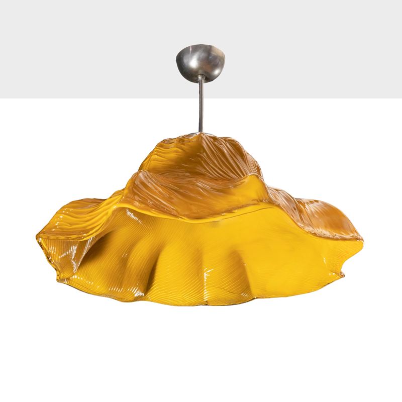 Toni Zuccheri - Lampada a sospensione mod. Ninfea in metallo e vetro colorato