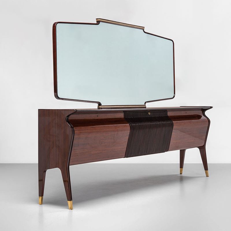 Osvaldo Borsani - Mobile sideboard in legno, marmo, vetro specchiato ed ottone
