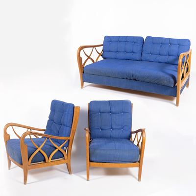 Paolo Buffa, Salotto in legno e tessuto imbottito, anni '50
