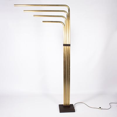 Lampada da terra in ottone con base in ghisa