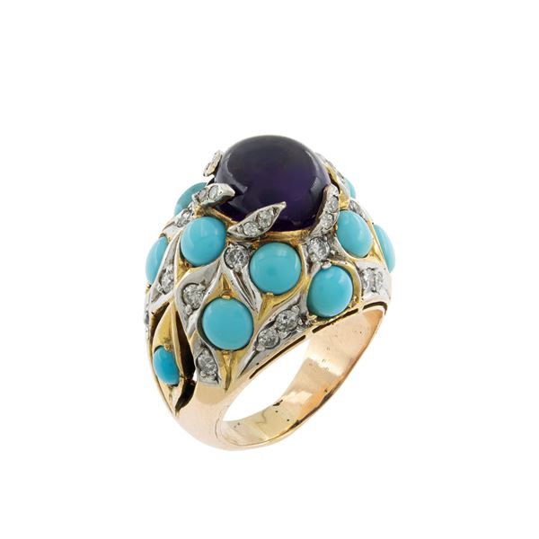 18kt yellow and white gold cocktail ring with amethyst